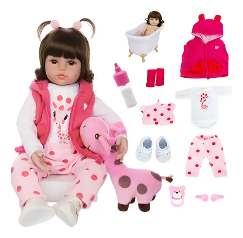 Boneca Bebê Reborn Girafinha Banho Silicone Realista