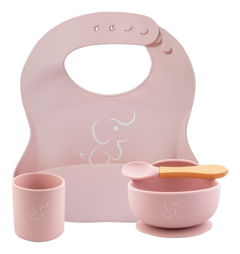 Set Papu Baby De 1 Babero, 1 Vaso Y 1 Plato Hondo/bowl Color Rosa pálido