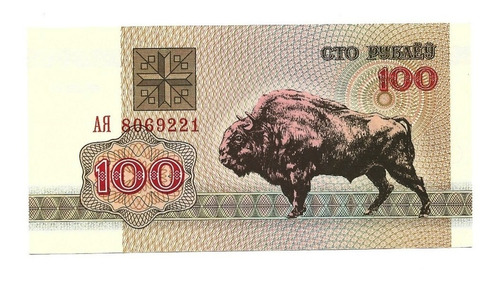 Billete Bielorrusia 100 Rublos 1992 * Bisonte