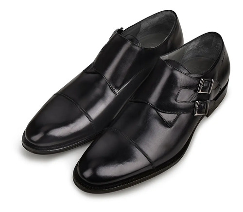 Zapatos Monkstrap Caballero Franco Cuadra Piel Genuina Negro | Meses sin  intereses