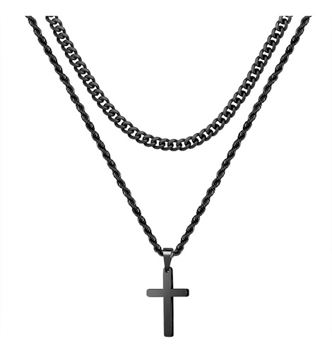 Collar De Cruz Cadena De Capas Acero Para Hombre Mujer Niña