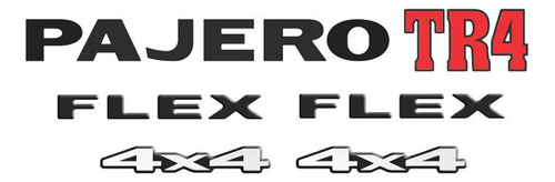 Kit Emblemas Pajero Tr4 Flex 4x4 Preto Adesivos Resinados