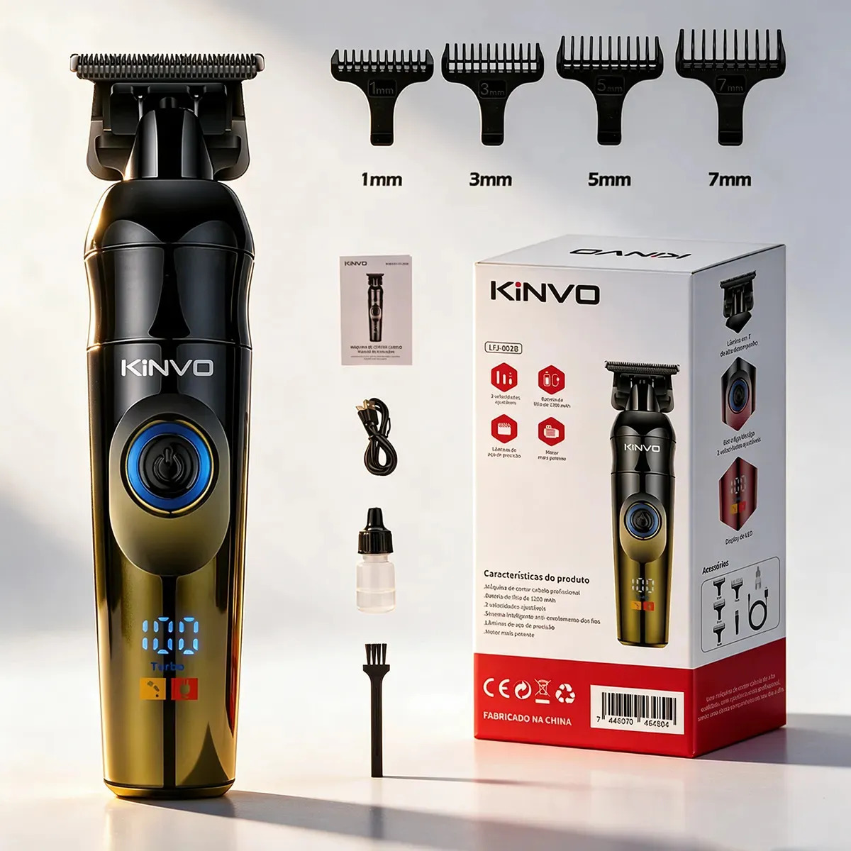 Maquina Maquininha Dragao Acabamento Com visor Display Cortar Cabelo Aparador Barba Pelos Elétrica Sem Fio Recarregavel/Amarelo