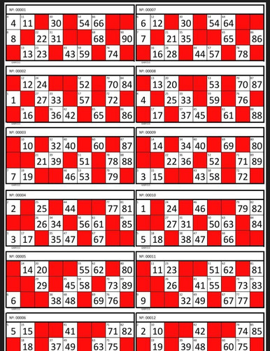 Bingo 5000 Cartones De Bingo En Hoja A4 12xhoja