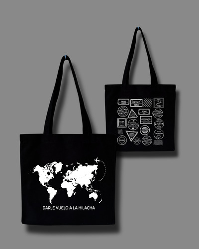 Travel Tote Bag Habfit Color Negra Loneta 100% Algodón Negro Lisa