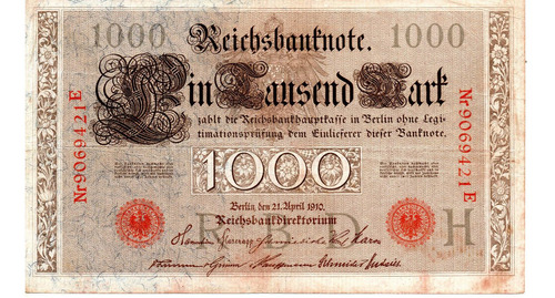 Billete 1000 Marcos Alemania 1910 Reich Bank Coleccion Rojo