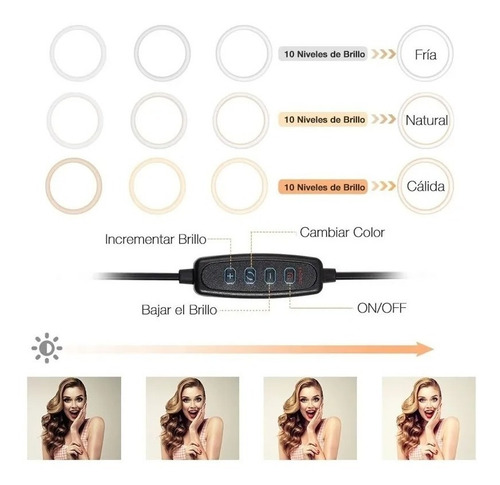Imagen 6 de 10 de Aro De Luz Led 10 Pulgadas 26cm Trípode 8cm 20w Usb 120 Leds