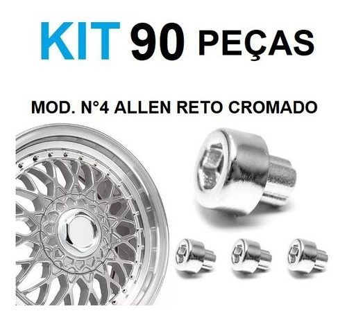 Imagem 1 de 4 de Kit 90 Rebite N 4 Pino Lateral Roda Parafuso Allen Cromado