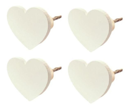 Kit 4 Penduradores De Parede Coração Branco Em Mdf Laminado