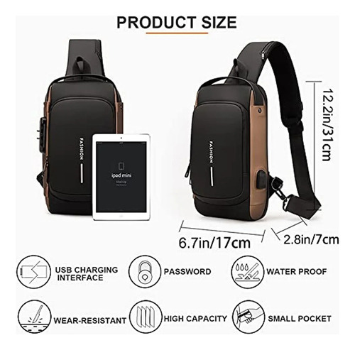 1 Bolsa Deportiva De Antirrobo Para Hombre Con Carga Usb