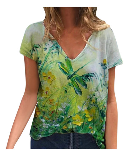 Playera S, Blusa De Manga Corta Con Cuello En V A La Moda P