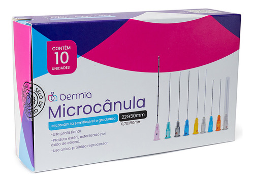 Kit Com 10 Micro Cânulas Dermia P/ Preenchimento 22g X 50mm