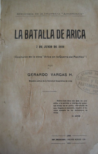 Guerra Del Pacifico Batalla Arica 1880 Gerardo Vargas 1921