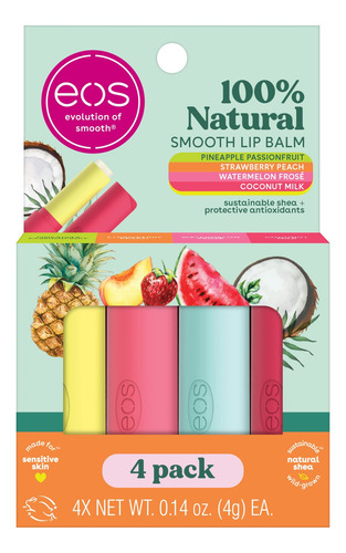 Eos Pack De Bálsamo Labial Sabor Coco Sandía Piña Natural