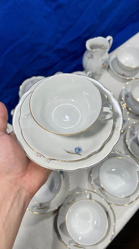 Hermoso Juego De Te En Porcelana Verbano Blanco Flores (Usado)