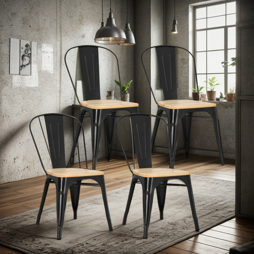 Sillas Dejaus Tolix Madera, Set De 4 Unidades