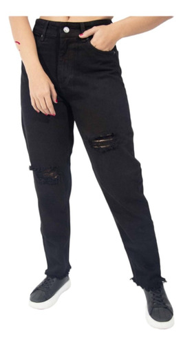 Pantalón Jean Dama Estilo Ancho (boyfriend Negro Ref 141)