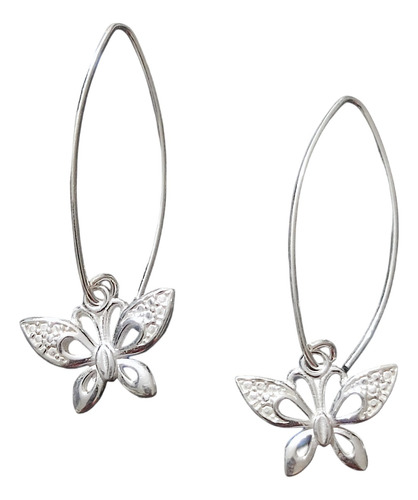 Par Aros Largos Mariposa Colgante Plata 925 + Caja Regalo