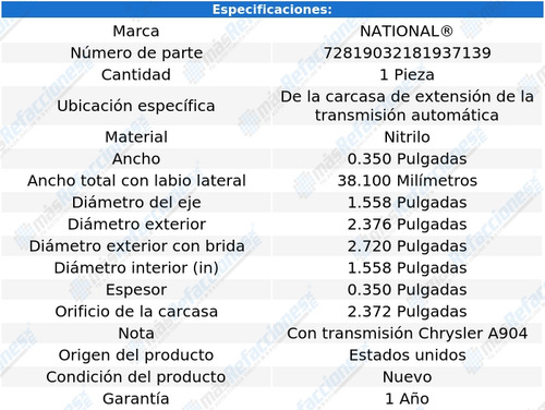 Retén Carcasa Extensión T/ A W300 Pickup 73 Al 74 National