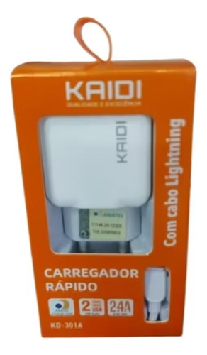 Carregador 2.4a 2usb Com Cabo Tipo C / iPhone(ios) Da Kaidi