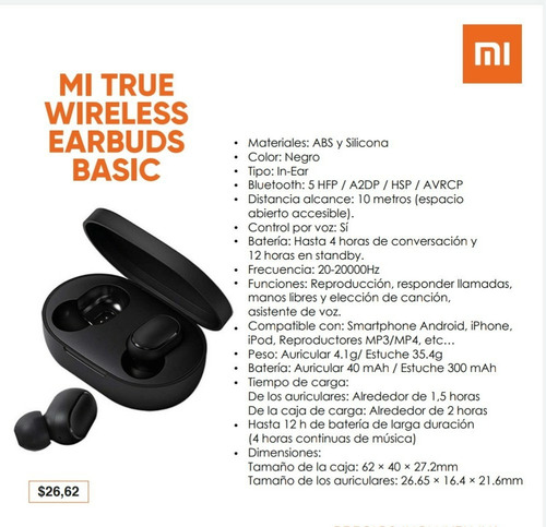 Audifonos Xiaomi Earbuds Inalámbricos