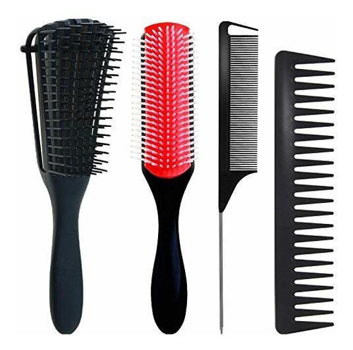 4 Pcs Detangling Brush Set, 9-row Cushion Nylon Hwrbr