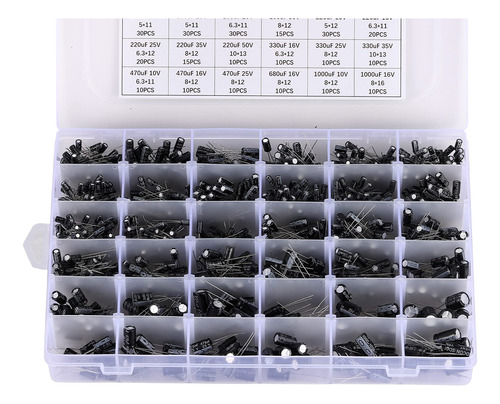 36value 1000pcs Condensador Electrolítico Surtido Caja Kit U