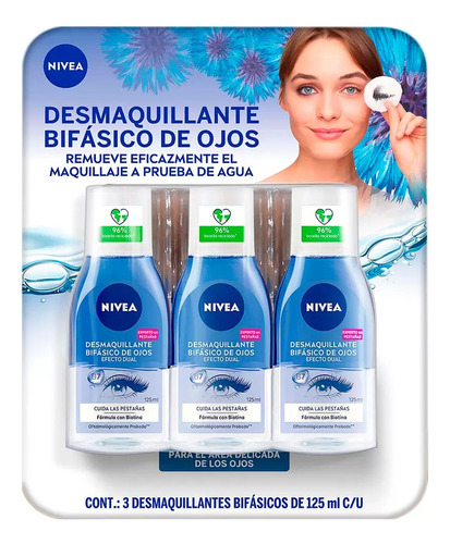 Nivea Desmaquillante Bifásico Pra Rostro 3 Pzas De 125ml C/u