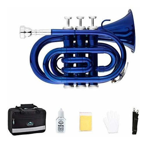 Trompeta Bolsillo Eastrock Bb - Kit Completo Azul