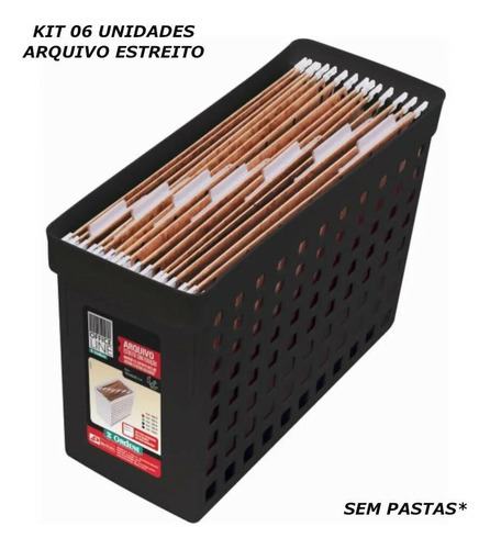 Kit Caixa Arquivo Movel P/pasta Susp Preto Estreito 6un