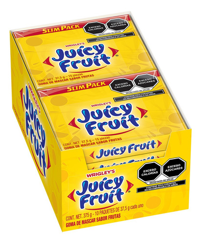 Juicy Fruit Chicles - 10 cajas con 15 piezas c/u. 405g