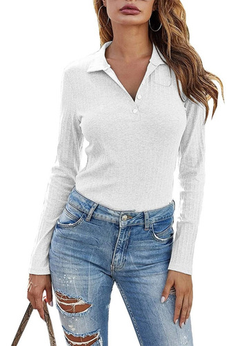 Camisas Polo De Manga Larga Con Cuello Ligero For Mujer  [u]