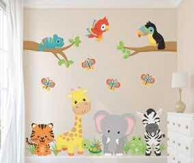 Pegatinas O Vinil Decorativo Animales De La Selva 2x2 Mts