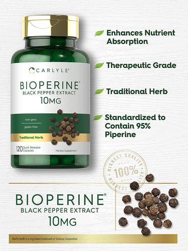 Bioperine Extracto Pimienta Negra 120 Capsulas Eg B62 Sabor Nd