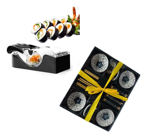 Kit Sushi Sushiman En Casa Maquina + Set Para Servir 4 Pers