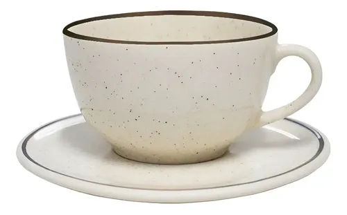 Jogo De 6 Xícaras Grandes 200 Ml Com Pires Unni Brisa Oxford Marrom/off White Liso