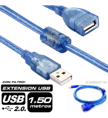Cable Extension Usb 2.0. Mallado Blindado Filtro 1.50m