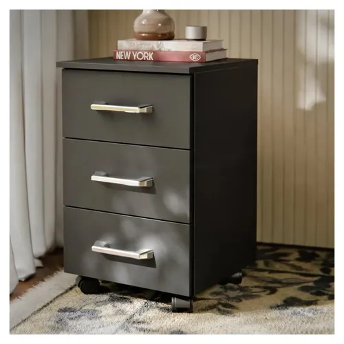 Gaveteiro com 3 gavetas para escritório ou quarto com rodas multiuso reforçado para organização de ambiente - Detroit cor preto