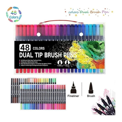 48 Plumas Coloridas Pincel Doble Rotulador Acuarela Liner