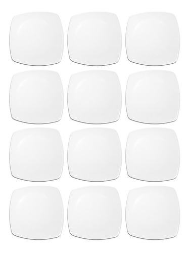 Plato Playo Melamina Blanco Cuadrado 25 Cm Resistente X12 Un