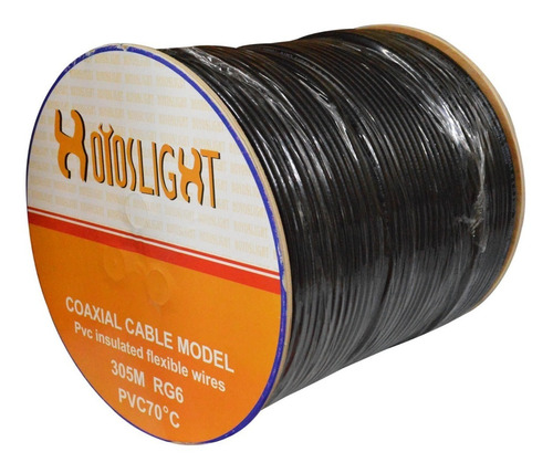 Cable Coaxial Carreto Rg 6 Fino Al 90% Negro X 305 Mts