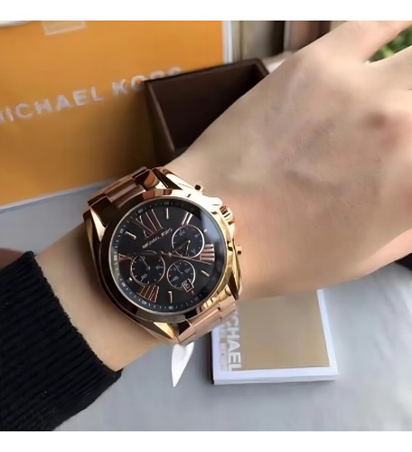 Relógio Michael Kors Bradshaw Mk5854 Rose Feminino Original Fundo Preto