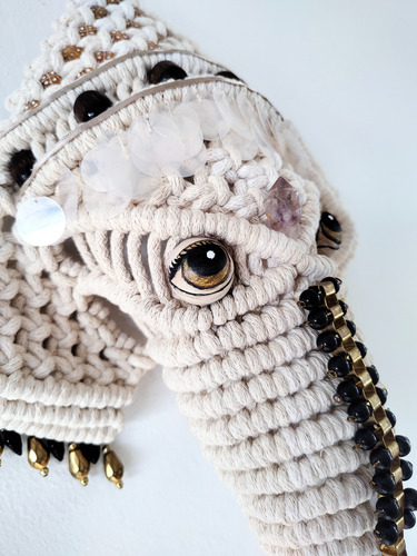 Ganesha Divinidad Hindú Pieza De Diseño Lamonna Macramé Crudo
