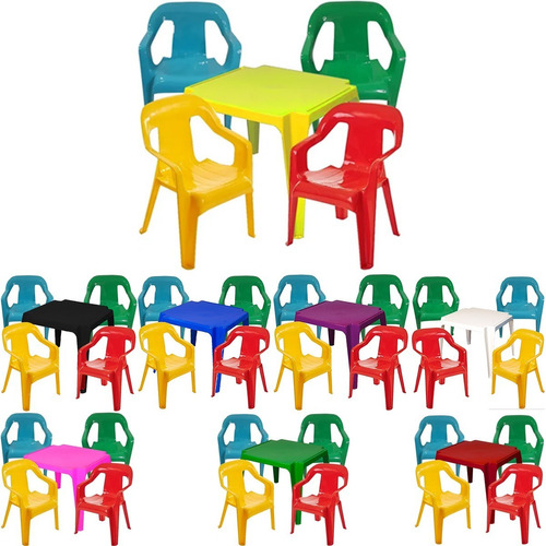 Kit Mesinha E 4 Cadeira Poltrona Infantil Plástica Colorida Cor Amarela