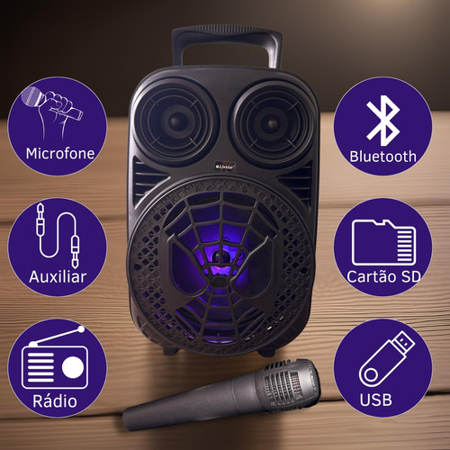 Caixa De Som Portatil Bluetooth Microfone Karaoke Com Led