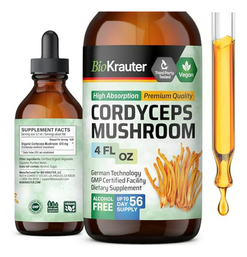 Suplemento De Cordyceps Mauwe Herbs - Extracto Líquido Orgánico De Cordyceps Sinensis, 670 Mg Por Porción, 2 Meses De Suministro 4 Fl.oz.