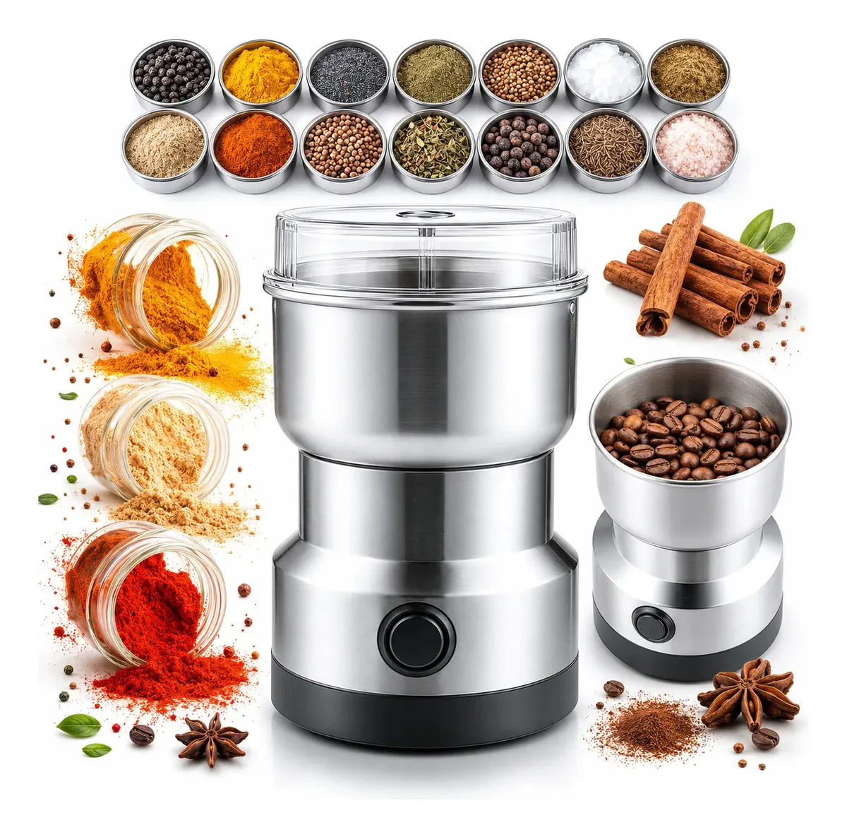 Moedor De Café Eletrico Multifuncional Inox Triturador De Grãos Amendoim Sementes 110v