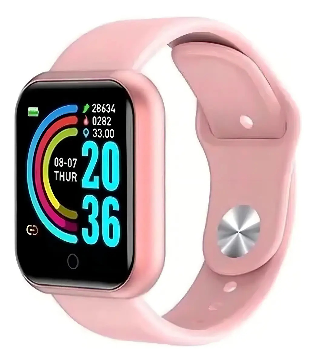 Relogio Smart Watch Inteligente Bluetooth D20 Android E Ios Caixa Branco Pulseira Rosa Bisel Rosa
