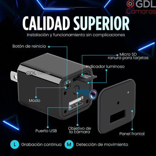 Camara Espia Wifi Cargador Inalambrica 64 Gb Video 24hr