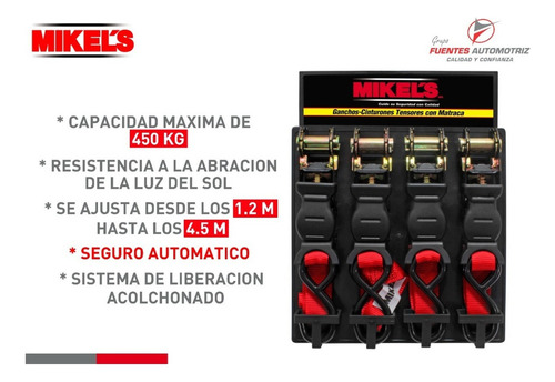 Ganchos Tensores Con Matraca Carga Max 450kg 4.5mts 4pzas
